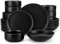 Tafelservice 6 Personen, vancasso PLAYA 24tlg Geschirrset aus Steingut, Teller Set Schwarz, Suppenteller Set, Schalen Set, Geschirr Kombiservice Set Schwarz