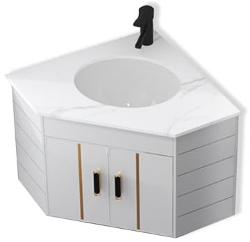 Meuble Lave Main D'angle,lavabo Triangle Mural En Céramique,Lavabo Salle De Bain,Meuble De Rangement Avec Lavabo,Lave Main CéRamique Blanche, Pour Salle De Bain Vestiaire WC(Size:55cm/21.6in)