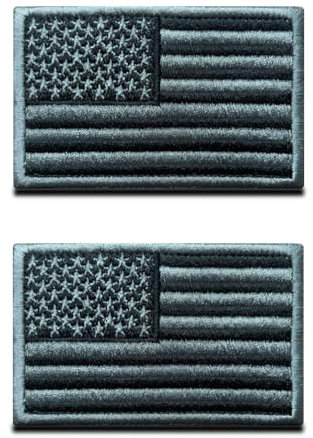 2 St. Tiefgrau USA Flagge Patch- Taktisch Amerika Abzeichen, Bestickter Aufnäher mit Verschluss, Militär Patch für Rucksäcke Kleidung Taschen Uniform Weste Jersey