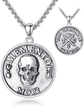 CUPENDA Memento Mori Halskette Sterling Silber Totenkopf Memento Mori Anhänger Kette Stoischer Gothic Schmuck Geschenke für Frauen Männer