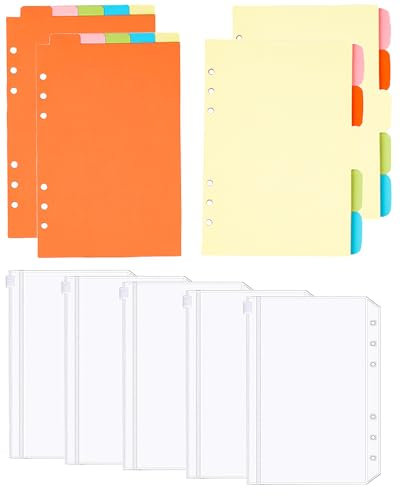 20 Stück Ordner Trennblätter,5 Stück 6 Löcher Binder Reißverschluss Taschen, Ordner Register A5 Index Teiler für Ringbuch Planer Notizbuch