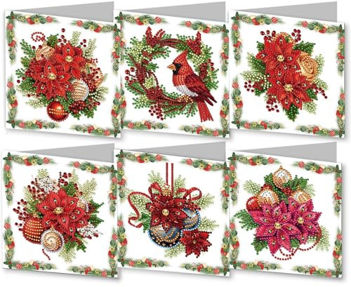 CXINLky 5D DIY Diamond Painting Karten, 2024 Neuheiten Diamond Painting Karten, 6 Stuck Diamond Painting Karten Geburtstag, Geschenkkarte Feiertags für Familie, Liebhaber-28-Weihnachtsstern