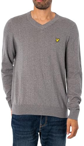Lyle & Scott Mid Knits Cotton Merino V Neck Jumper T28 Mid Grey Marl, M