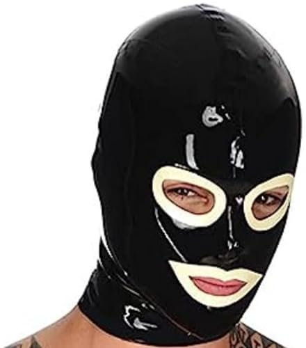 WBAODAN Vollgesichtsmaske aus Latex für Erwachsene, Gummihaube, offener Mund mit Atemanschluss, geeignet für Rollenspiel-Kostüme (Größe: XL - 70 cm)