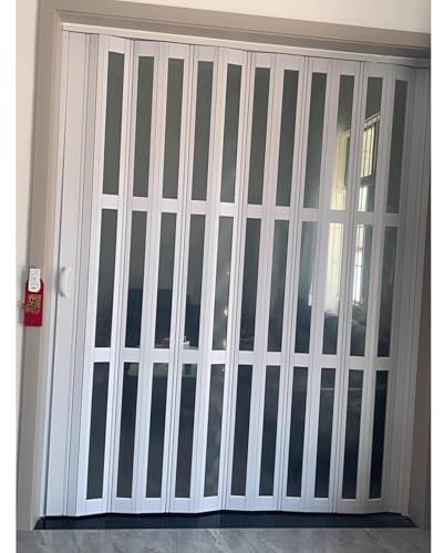 Portes pliantes télescopiques Kit de porte accordéon personnalisable en taille et en couleur, Porte pliante magnétique avec poignées et verre, Porte de séparation pour cuisine/étude(20x80in(51x203cm))