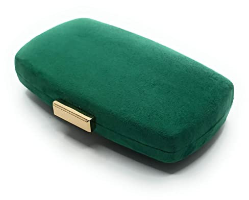 BRANDELIA Bolso fiesta mujer bombonera antelina cartera de mano ovalada ante con cadena, Verde Cesped Oro