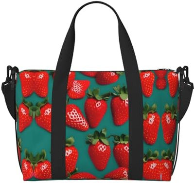 Many Strawberry Print Gym Bag for Women, Weekender Overnight Bag, Personal Item Bag, Shoulder Bag for Women Men, Schwarz, Einheitsgröße