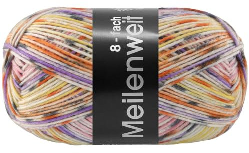 MEILENWEIT 8-fach 150g Print 9963 - Creme/Dunkelgrau/Camel/Goldgelb/Orange/Violett