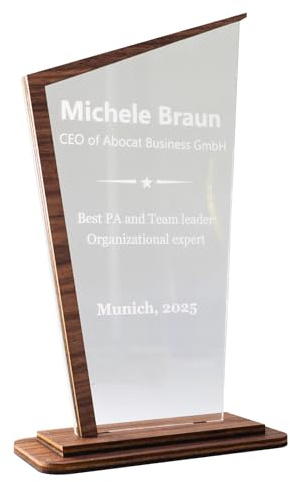 Pila Stone Award mit Gravur aus Acryl & Edelholz – personalisierte Trophäe mit Logo & Text für Sport, Schule, Firma & Events – Pokal als Auszeichnung, Geschenk, Jubiläum