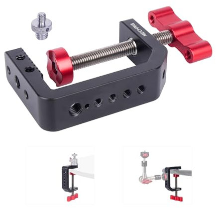 Mechrig C Clamp Desk Camera Mount, Aluminum Table C-clamp with 1/4 3/8 Thread, Desktop DSLR Mount for Photo Studio Video Camera, Light Stand, Desk, Rods, Shelves, Bike, Max Clamp 2.36 (62021)