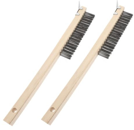 CLISPEED Heatproof Pizza Oven Brush Set 2pcs Wire Brush Wooden Handle for Cleaning Grills Ovens