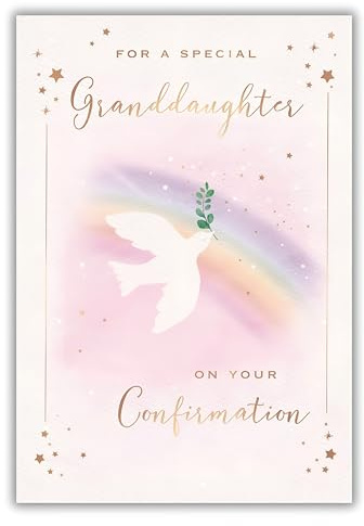 IC&G Special Granddaughter Confirmation Day Congratulations Card - Confirmation Congratulations Card for Girls with Artistic Rainbow Dove Design and an Embossed Foil Finish