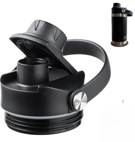 Lid for Yeti Rambler 18 26 36 46 64 oz, FLORAPELL logo cup mat and Screw Top with Flexible Handle, Replacement Cap for Yeti 18oz 26oz 36oz 64oz Rambler Water Bottle Straw Cap, Black Lid+cup mat