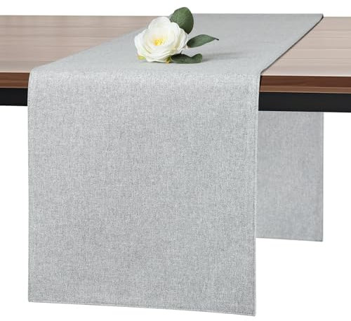 Banchif Tischläufer Abwaschbar Leinen tischläufer Anti-RutschStilvoll Beidseitig und dennoch Pflegeleicht Tischdeko für Esszimmer Party Urlaub Dekoration (Hell Grau, 30 x 140 cm)