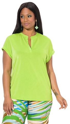 Ulla Popken Damen große Größen Übergrößen Plus Size T-Shirt, Glanzeffekt, Tunika-Ausschnitt, Halbarm Sommer grün 46+ 838303415-46+