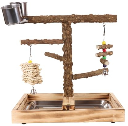 Vogel Sitzstange,Wellensittich Spielplatz Mit Futterstationen | Naturholz Klettergerüst Für Wellensittiche Zum Füttern, Trainieren Und Indoor-Spielen Im Haus
