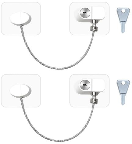 2 PCS Cerradura para Puerta de Frigorífico, Seguridad con 2 Llaves, Ideal para Niños, Protección para Armarios, Ventanas y Frigoríficos, Blanco, Durable y Fácil de Instalar