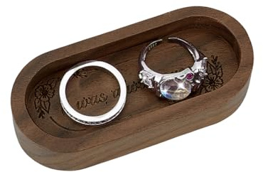 PH PandaHall Walnut Ring Holder Small Wood Tray Rings Trinket Dish for Jewellery Wedding Rings Display Men's Ring Holder for Nightstand Anniversary Birthday Gift 3.25 X 1.5 Inch, Oval