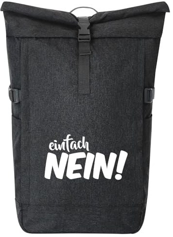 Huuraa Kurierrucksack Einfach Nein Schriftzug 30-44 Liter Black Melange Fairtrade Rolltop Rucksack Geschenkidee