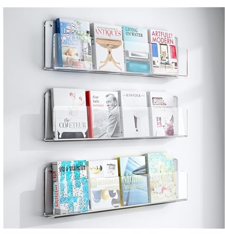 Bücherregal-Set, Wandmontage, Acryl-Bild- und Zeitschriftenregal, Ausstellungsregal für Heimdekoration, freistehendes Bücherregal, Weiß, 100 cm, 3-teilig