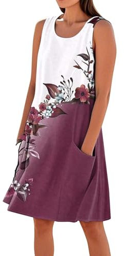 Generico Sconti 90 per Cento Floreali Vestiti Eleganti Donna Lino Volant Eleganti Cerimonia Maxi Canotta Abito Abito Tubino Estivo Midi Vestito Chemisier Donna Viola S
