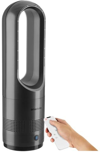 tectake® rotorloser Ventilator mit Fernbedienung, Turmventilator, cooling ace Lüfter, Luftkühler, mobiles Klimagerät, Schlafzimmer Standventilator sehr leise, Tower Fan, Air Cooler - anthrazit