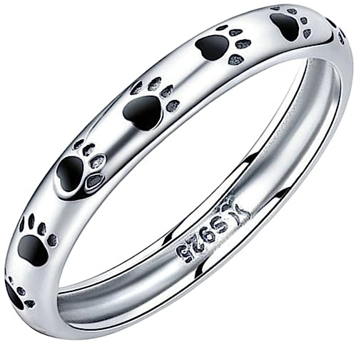 COMPUKAS Haustierpfotenring Silberring Für Männer Und Frauen Einfacher Fingerring Für Haustierliebhaber Schmuck Für Alltag Festival Party Geschenk Für Freunde Mit Haustieren