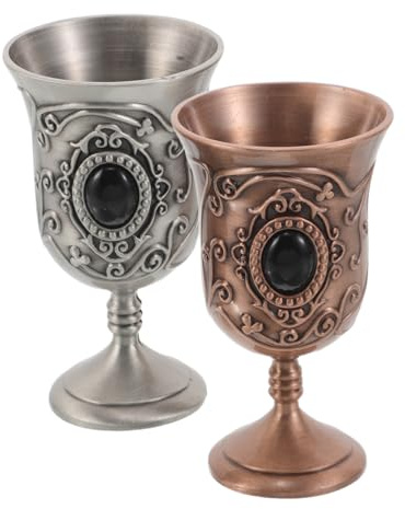 ROMISBABA 2 Stück Vintage Metall Kelchbecher Retro Trinkbecher Antik Finish für Halloween Zeremonien Dekorative Mittelalterliche Wein und Weihwasserbecher