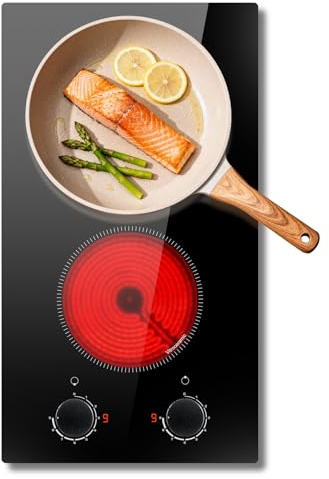 2 Ring Ceramic Hob 30CM, Electric Hob Built in with Knob Control, 3000W | with 9 Power Heating Levels, Residual Heat Indicator, Automatic Shutoff, No Plug, Traenvir