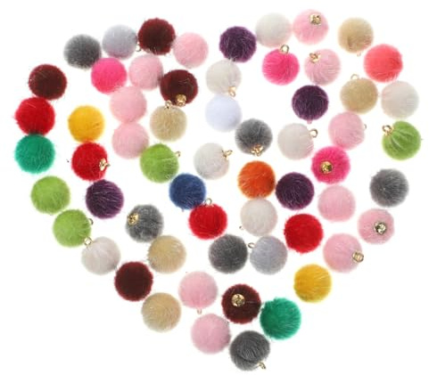 FIXOSHEE 60 Stück Flauschige Pompon Anhänger Schmuckanhänger Ohrring Charme Schlüsselanhänger Selbstgemacht Schmuckhandwerk Bunt Verschleißfest Für Halsketten Armbänder Taschen Zubehör