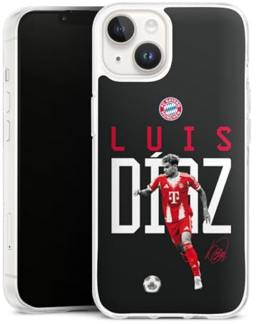 Silikon Hülle kompatibel mit Apple iPhone 14 Case transparent Handyhülle FC Bayern München Luis Diaz Offizielles Lizenzprodukt