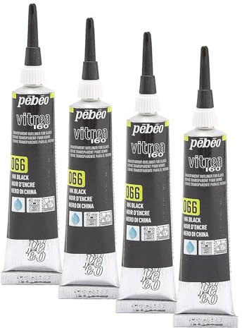 PEBEO 114066 Vitrea 160 Glass Paint Outliner Tube, Ink Black, 20-Milliliter (Pack of 4)