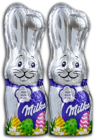2 er Pack Milka Schmunzelhase Weiß 2 x 45g Osterhase Hase Hasen Osterhasen-Hohlfigur aus weißer Schokolade
