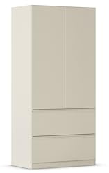 Rauch Möbel Costa, Kleiderschrank, Farbe Beige, Breite 91 cm | Schrank, 2-türig, 2 Schubladen, Push-to-open, Zubehör Premium, für Schlafzimmer, Kinderzimmer, Babyzimmer, Garderobe