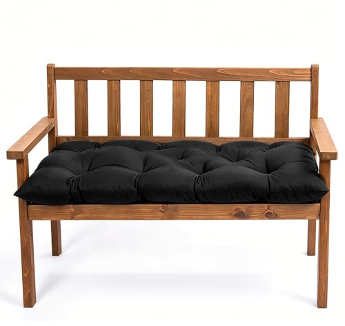 Sitzkissen Bank 100 × 50 × 10cm, Bankauflage Outdoor Weich & Dick Gepolstert, Gartenbank Auflage Wasserabweisend mit Bändern, Sitzpolster für Garten, Balkon & Terrasse (Schwarz, 100 x 50 x 10 cm)