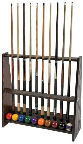 Portacoda da biliardo con 10 fori, supporto per canne su base in legno, rack da biliardo con 10 lattine, per sala da biliardo club, bar, casa, scaffale pavimento 57 x 60 cm, vintage marrone, facile da