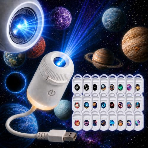 24 in 1 USB Sternenhimmel Projektor Lampe, 360° HD Smart Dynamic 5d Holographic Night Light Projector, Für Eine Traumhafte Atmosphäre in Schlafzimmer, Wohnzimmer Und Auto, Mit 24 Folien