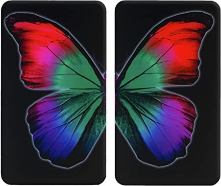 Maximex Universal Cover Plates Butterfly by Night-Set of 2, for All Types of cookers, Tempered glass, Multicoloured, 52 x 30 x 1.8-4.5 cm