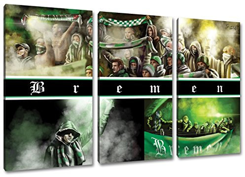 Ultras-Art Bremen Collage, 3-Teiler Format: 120x80, Bild auf Leinwand XL, fertig gerahmt