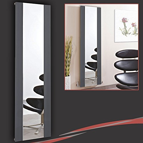 465mm (w) x 1700mm (h) Newborough Anthracite Flat Panel Aluminium Vertical Mirror Radiator - 280mm(w) Central Mirror
