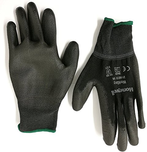 Honeywell WorkEasy Black General Purpose Gloves for Precision Work 2100251, 100% Polyester Knitted, PU Coating, Gauge 13, Length 25cm, Size 06, 2100251-06 (Pack of 10 Pairs)