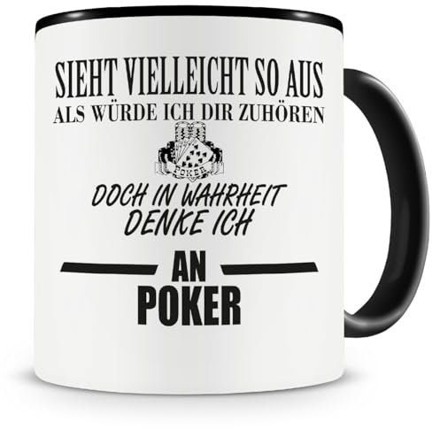 Samunshi® Ich denke an Poker Tasse Kaffeetasse Teetasse Kaffeepott Kaffeebecher Becher 300ml schwarz