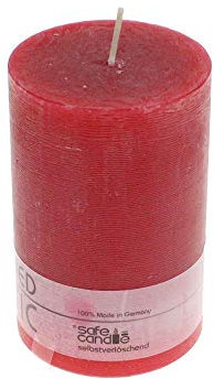 Wenzel Kerze Rustic 110×70mm selbstverlöschend sichere Kerze Stumpenkerze Tischkerze, Farbe:Rubin