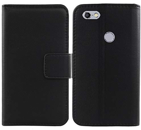 Gukas Design Echt Leder Tasche Für TP-Link Neffos C9A 5.45 Hülle Lederhülle Handyhülle Handy Flip Brieftasche mit Kartenfächer Schutz Protektiv Genuine Premium Case Cover Etui Skin (Schwarz)
