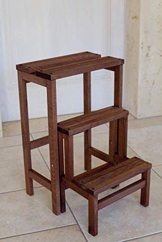 Scaletta Sgabello 3 gradini Ribaltabile in Legno Altezza 60 cm (Noce) (Noce)
