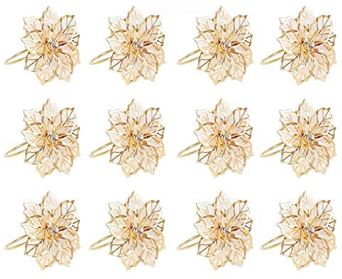 YGSAT 12 Pcs Rond de Serviette,Anneaux de Serviettes de table Porte-serviettes en Métal Ajouré Motif Fleur Bague Déco Pour Mariage Banquet,Mariage, Dîner, Décoration de Table