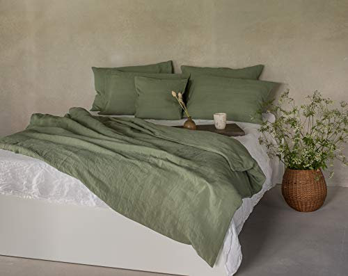 Ger3as Leinen Bettwäsche Set 100% Natur Leinen Stonewashed, Naturfaser, mit Hotelverschluss (Grün, 200 x 200 cm, 2St. 80 x 80 cm)