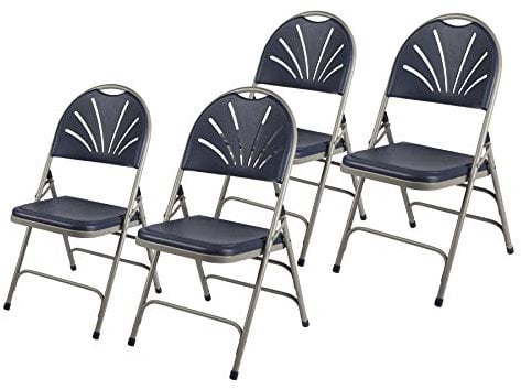 OEF Furnishings (4 Pack) Heavy Duty Plastic Fan Back Folding Chair With Triple Brace, Navy