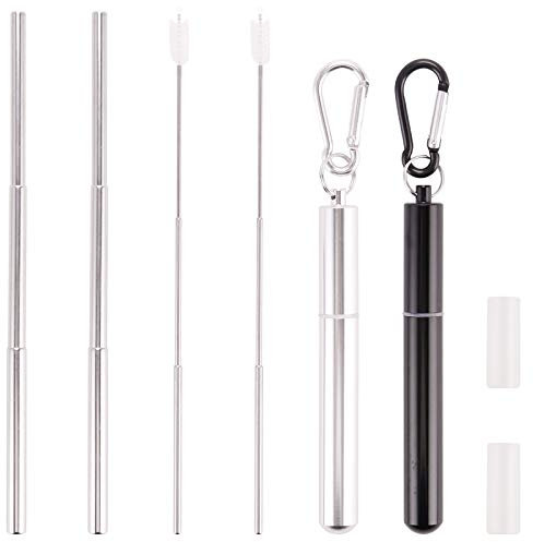 nolloi 2P Pajita de Metal Reutilizable telescópica Paja de protección del Medio Ambiente Pajitas de Acero Inoxidable