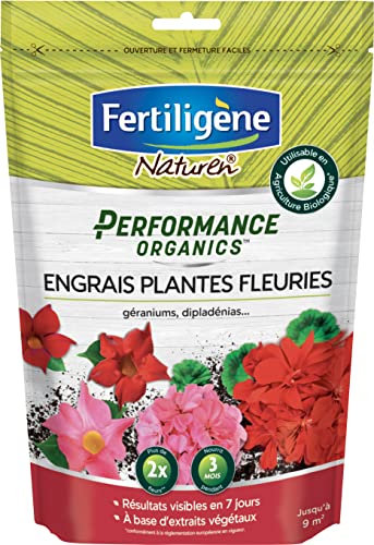 FERTILIGENE NATUREN POEFLE7 - Engrais Granulés Performance Organics Plantes Fleuries, Géraniums, Dipladénias UAB 700 g -Résultats dès 1 semaine -Avec extraits végétaux enrichi en guano marin -Pour 9m²